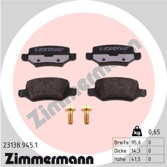 Jeu de 4 plaquettes de frein arrière ZIMMERMANN OEM A1694201120