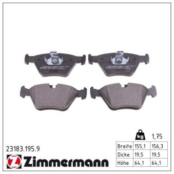 Jeu de 4 plaquettes de frein avant ZIMMERMANN OEM 34116750148