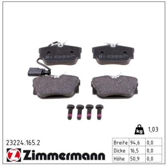 Jeu de 4 plaquettes de frein arrière ZIMMERMANN OEM 7D0698451G Jeu de 4 plaquettes de frein arrière ZIMMERMANN OEM 7D0698451G