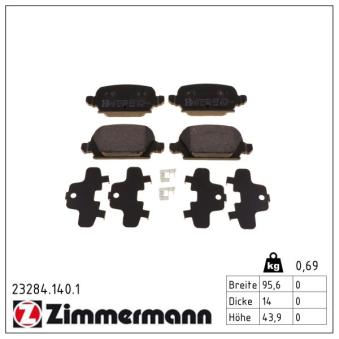 Jeu de 4 plaquettes de frein arrière ZIMMERMANN OEM 9200132
