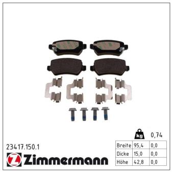 Jeu de 4 plaquettes de frein arrière ZIMMERMANN OEM 1605625 Jeu de 4 plaquettes de frein arrière ZIMMERMANN OEM 1605625