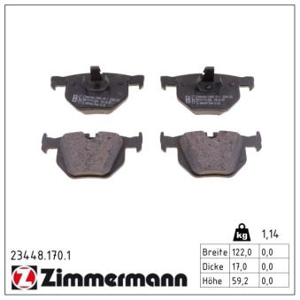 Jeu de 4 plaquettes de frein arrière ZIMMERMANN OEM 34216857108