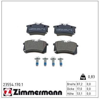 Jeu de 4 plaquettes de frein arrière ZIMMERMANN OEM 2q0698451b Jeu de 4 plaquettes de frein arrière ZIMMERMANN OEM 2q0698451b