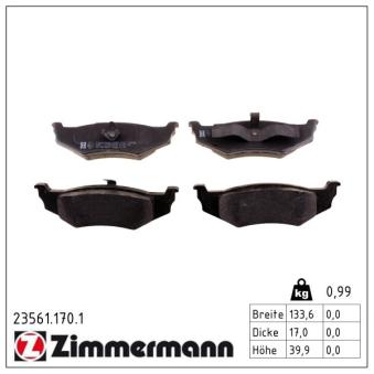 Jeu de 4 plaquettes de frein arrière ZIMMERMANN OEM 05018208AA