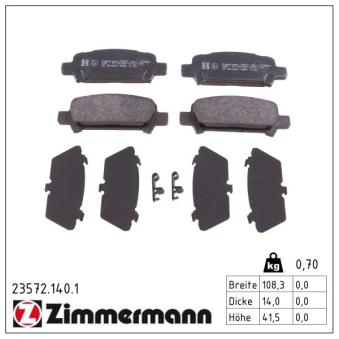 Jeu de 4 plaquettes de frein arrière ZIMMERMANN OEM 26696fc001