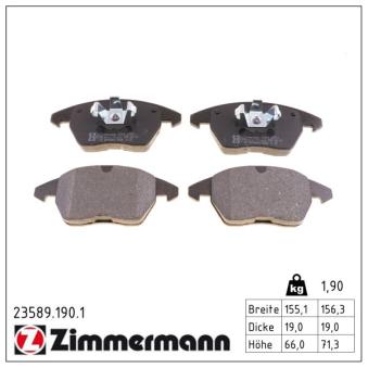 Jeu de 4 plaquettes de frein avant ZIMMERMANN OEM 5C0698151A