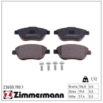 Jeu de 4 plaquettes de frein avant ZIMMERMANN OEM BS33501012 Jeu de 4 plaquettes de frein avant ZIMMERMANN OEM BS33501012