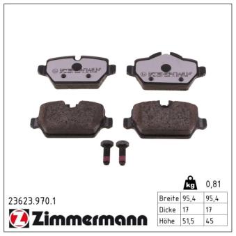 Jeu de 4 plaquettes de frein arrière ZIMMERMANN OEM 34216774417 Jeu de 4 plaquettes de frein arrière ZIMMERMANN OEM 34216774417