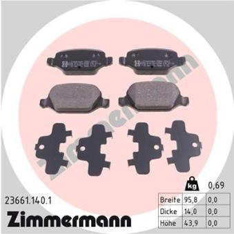 Jeu de 4 plaquettes de frein arrière ZIMMERMANN OEM 9948417 Jeu de 4 plaquettes de frein arrière ZIMMERMANN OEM 9948417