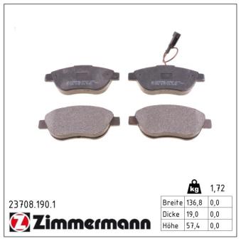 Jeu de 4 plaquettes de frein avant ZIMMERMANN OEM 1605181 Jeu de 4 plaquettes de frein avant ZIMMERMANN OEM 1605181