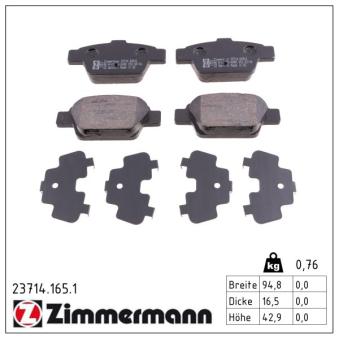 Jeu de 4 plaquettes de frein arrière ZIMMERMANN OEM 9949280