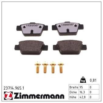 Jeu de 4 plaquettes de frein arrière ZIMMERMANN OEM 9949280