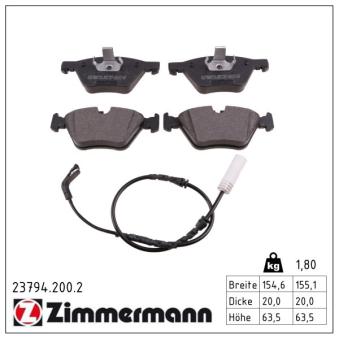 Jeu de 4 plaquettes de frein avant ZIMMERMANN OEM 34116771868