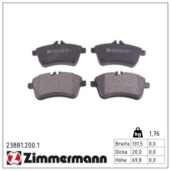 Jeu de 4 plaquettes de frein avant ZIMMERMANN OEM A1694200820