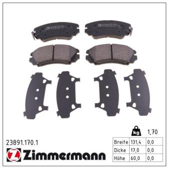 Jeu de 4 plaquettes de frein avant ZIMMERMANN OEM 581012CA20