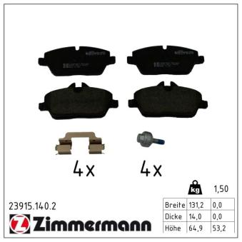 Jeu de 4 plaquettes de frein avant ZIMMERMANN OEM 34116862309