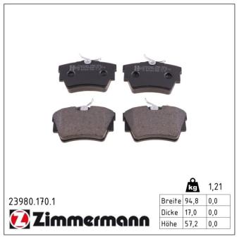 Jeu de 4 plaquettes de frein arrière ZIMMERMANN OEM 440607091R