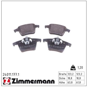 Jeu de 4 plaquettes de frein arrière ZIMMERMANN OEM 30793093