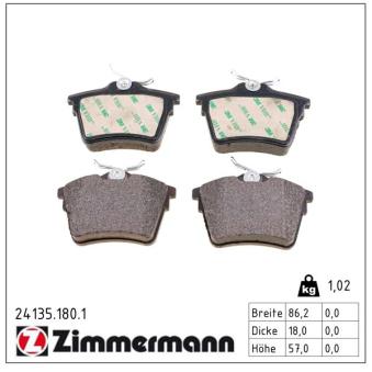 Jeu de 4 plaquettes de frein arrière ZIMMERMANN OEM 425279