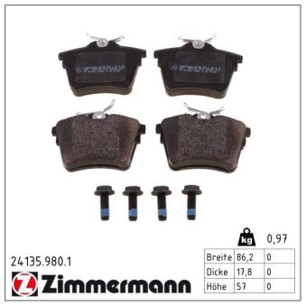 Jeu de 4 plaquettes de frein arrière ZIMMERMANN OEM 425279