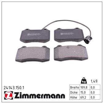 Jeu de 4 plaquettes de frein avant ZIMMERMANN OEM 1ML698151 Jeu de 4 plaquettes de frein avant ZIMMERMANN OEM 1ML698151