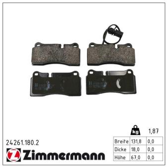 Jeu de 4 plaquettes de frein arrière ZIMMERMANN 24261.180.2 pour AUDI R8 5.2 FSI quattro - 540cv
