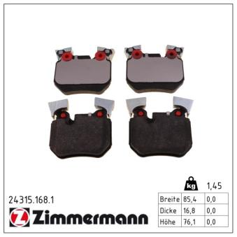 Jeu de 4 plaquettes de frein arrière ZIMMERMANN 24315.168.1 pour BMW Série 1 135 i - 326cv