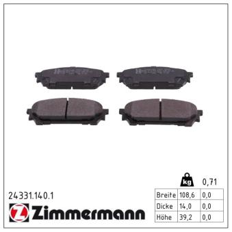 Jeu de 4 plaquettes de frein arrière ZIMMERMANN OEM 26696FE040