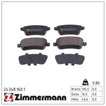 Jeu de 4 plaquettes de frein arrière ZIMMERMANN OEM 77364168 Jeu de 4 plaquettes de frein arrière ZIMMERMANN OEM 77364168