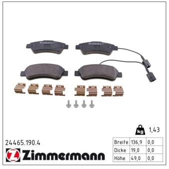 Jeu de 4 plaquettes de frein arrière ZIMMERMANN OEM 1614412180 Jeu de 4 plaquettes de frein arrière ZIMMERMANN OEM 1614412180