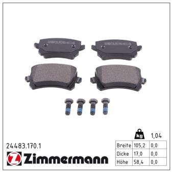 Jeu de 4 plaquettes de frein arrière ZIMMERMANN OEM 3C0698451B