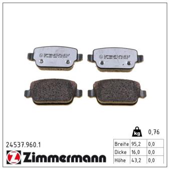 Jeu de 4 plaquettes de frein arrière ZIMMERMANN OEM 1682005 Jeu de 4 plaquettes de frein arrière ZIMMERMANN OEM 1682005