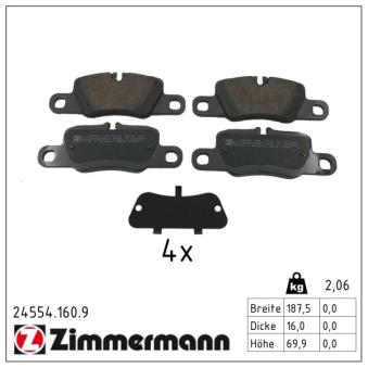 Jeu de 4 plaquettes de frein arrière ZIMMERMANN OEM 971698451L