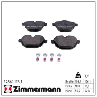 Jeu de 4 plaquettes de frein arrière ZIMMERMANN OEM 34216798193 Jeu de 4 plaquettes de frein arrière ZIMMERMANN OEM 34216798193