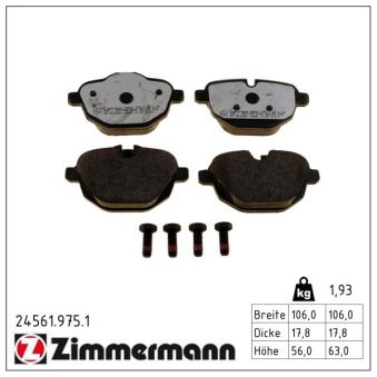 Jeu de 4 plaquettes de frein arrière ZIMMERMANN OEM 34216798193 Jeu de 4 plaquettes de frein arrière ZIMMERMANN OEM 34216798193