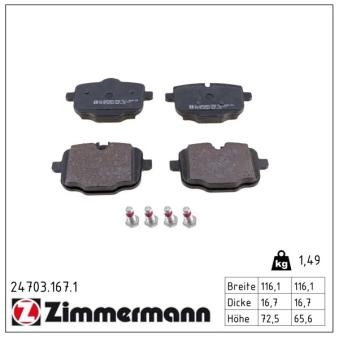 Jeu de 4 plaquettes de frein arrière ZIMMERMANN OEM 34212284466 Jeu de 4 plaquettes de frein arrière ZIMMERMANN OEM 34212284466