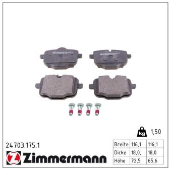 Jeu de 4 plaquettes de frein arrière ZIMMERMANN OEM 34216775346