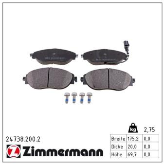 Jeu de 4 plaquettes de frein avant ZIMMERMANN 24738.200.2 pour ALFA ROMEO 75 1.6 TDI - 110cv