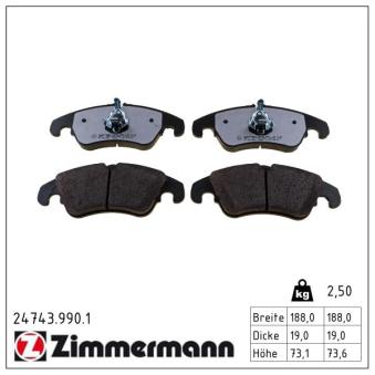 Jeu de 4 plaquettes de frein avant ZIMMERMANN OEM 8K0698151L