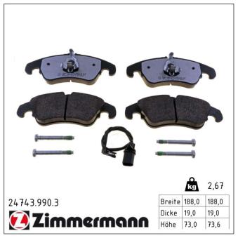 Jeu de 4 plaquettes de frein avant ZIMMERMANN OEM 8K0698151E Jeu de 4 plaquettes de frein avant ZIMMERMANN OEM 8K0698151E