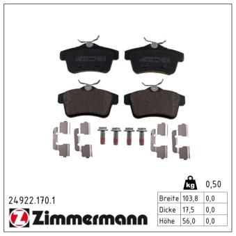 Jeu de 4 plaquettes de frein arrière ZIMMERMANN OEM 1608520680