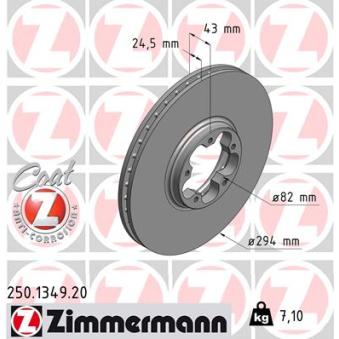 Jeu de 2 disques de frein avant ZIMMERMANN 250.1349.20 pour OPEL MOVANO 2.4 DI - 120cv