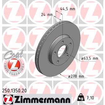 Jeu de 2 disques de frein avant ZIMMERMANN 250.1350.20 pour FORD TRANSIT CONNECT 1.8 TDCi - 110cv