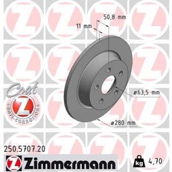 Jeu de 2 disques de frein arrière ZIMMERMANN 250.5707.20 pour FORD TRANSIT CONNECT 1.5 EcoBlue - 120cv