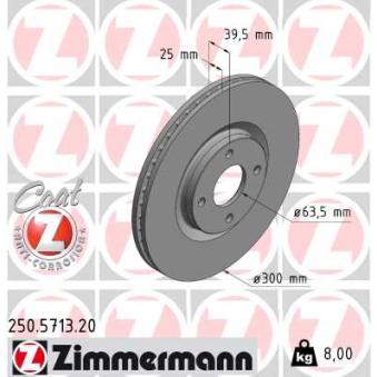 Jeu de 2 disques de frein avant ZIMMERMANN 250.5713.20 pour HYUNDAI SONATA 1.5 Ti-VCT - 110cv