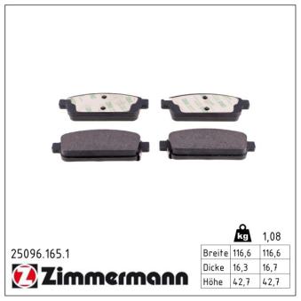 Jeu de 4 plaquettes de frein arrière ZIMMERMANN OEM 13417473 Jeu de 4 plaquettes de frein arrière ZIMMERMANN OEM 13417473