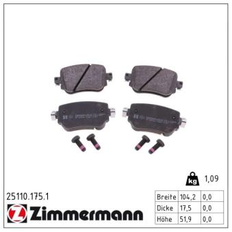 Jeu de 4 plaquettes de frein arrière ZIMMERMANN OEM 8u0698451f