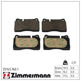 Jeu de 4 plaquettes de frein avant ZIMMERMANN 25145.160.1 pour SEAT LEON 2.0 Cupra - 280cv