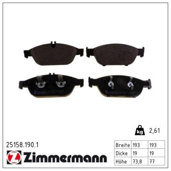 Jeu de 4 plaquettes de frein avant ZIMMERMANN OEM A0074208820 Jeu de 4 plaquettes de frein avant ZIMMERMANN OEM A0074208820