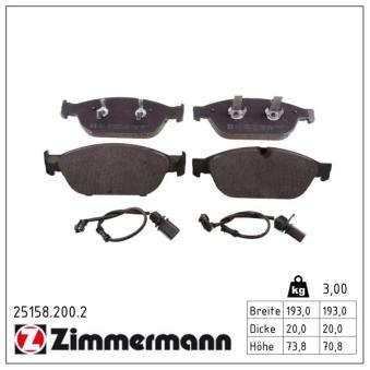 Jeu de 4 plaquettes de frein avant ZIMMERMANN OEM 4G0698151G